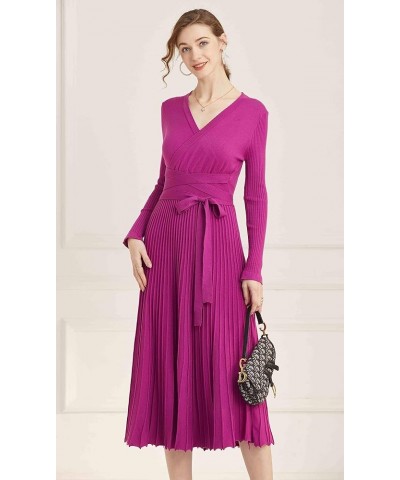 Women's Long Sleeve Sweater Dress Ankle Length Fall Dress Vneck Knit Winter Dress B-plum $21.20 Dresses