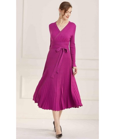 Women's Long Sleeve Sweater Dress Ankle Length Fall Dress Vneck Knit Winter Dress B-plum $21.20 Dresses