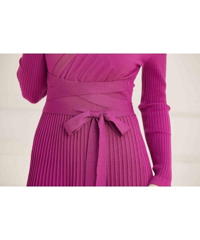 Women's Long Sleeve Sweater Dress Ankle Length Fall Dress Vneck Knit Winter Dress B-plum $21.20 Dresses