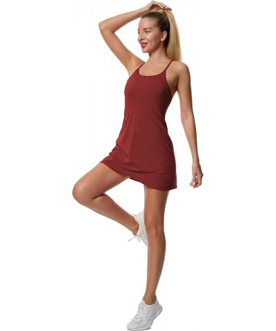 Tennis Dress for Women, Workout Golf Dress Built-in with Bra & Shorts Pocket Sleeveless Athletic Dresses Burgundy $10.08 Acti...