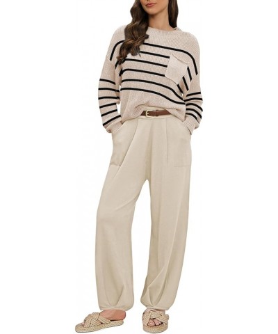 Women's 2023 Fall 2 Piece Outfits Sweater Set Knit Pullover Tops and High Waisted Pants Tracksuit Lounge Sets Stripes $21.59 ...