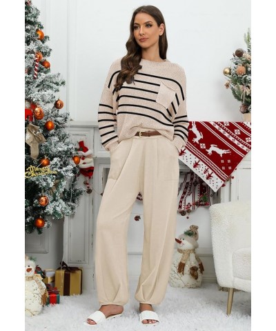 Women's 2023 Fall 2 Piece Outfits Sweater Set Knit Pullover Tops and High Waisted Pants Tracksuit Lounge Sets Stripes $21.59 ...