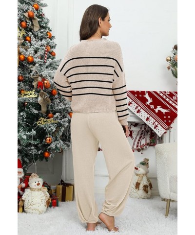 Women's 2023 Fall 2 Piece Outfits Sweater Set Knit Pullover Tops and High Waisted Pants Tracksuit Lounge Sets Stripes $21.59 ...