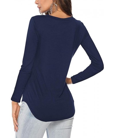 Women's Short/Long Sleeve V Neck Criss Cross T-Shirt Tops C-dark Blue $15.59 T-Shirts