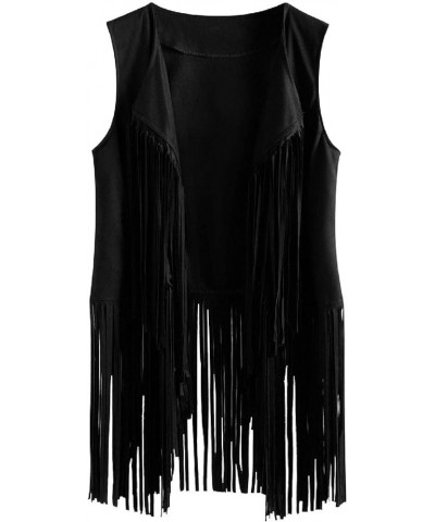 Womens Sleeveless Tassel Jacket Loose Hippie Vest Faux Leather Tassels Fringed Suede Fringe Jackets Fall Winter Outwear Mediu...