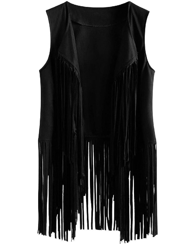 Womens Sleeveless Tassel Jacket Loose Hippie Vest Faux Leather Tassels Fringed Suede Fringe Jackets Fall Winter Outwear Mediu...