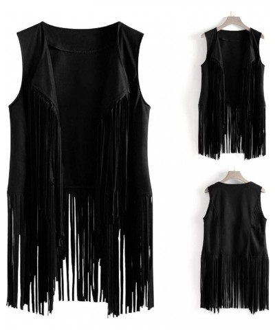 Womens Sleeveless Tassel Jacket Loose Hippie Vest Faux Leather Tassels Fringed Suede Fringe Jackets Fall Winter Outwear Mediu...