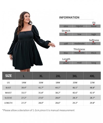 Womens Plus Size Square Neck Dress Long Puff Sleeve Flowy Swing A-Line Short Casual Mini Dress Dark Blue $18.00 Dresses