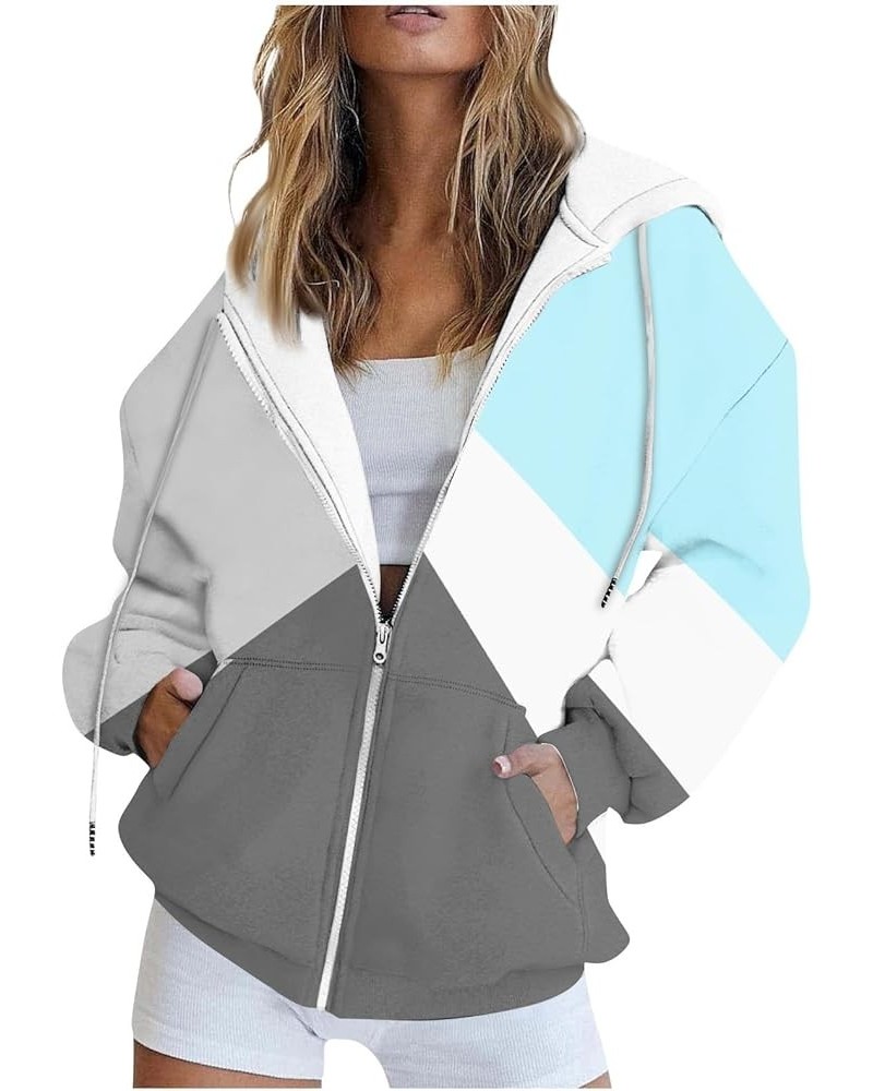 Womens Hoodies Zip Up Oversized Sweatshirts Drawstring Long Sleeve Jackets Lightweight Y2k Clothes with Pockets 2-light Blue ...