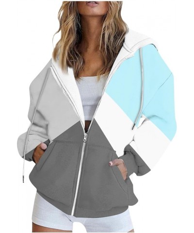 Womens Hoodies Zip Up Oversized Sweatshirts Drawstring Long Sleeve Jackets Lightweight Y2k Clothes with Pockets 2-light Blue ...