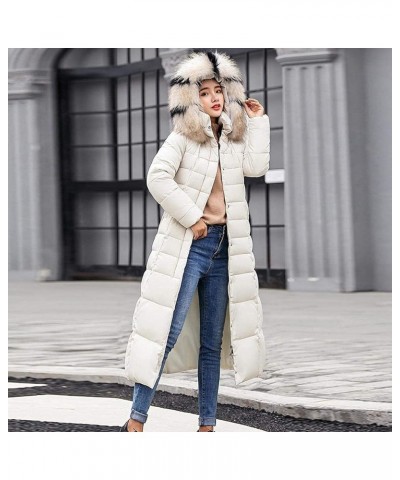 Women's Down Puffer Coat Padded Bubble Casual Quilted Winter Jacket with Hood Comfort Comfy Down Long Parka White $17.50 Jackets