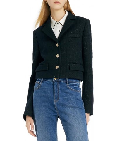 Womens Black Blazer Businesss Casual Single-Breasted V-Neck Cropped Vintage Jackets Black $73.92 Blazers