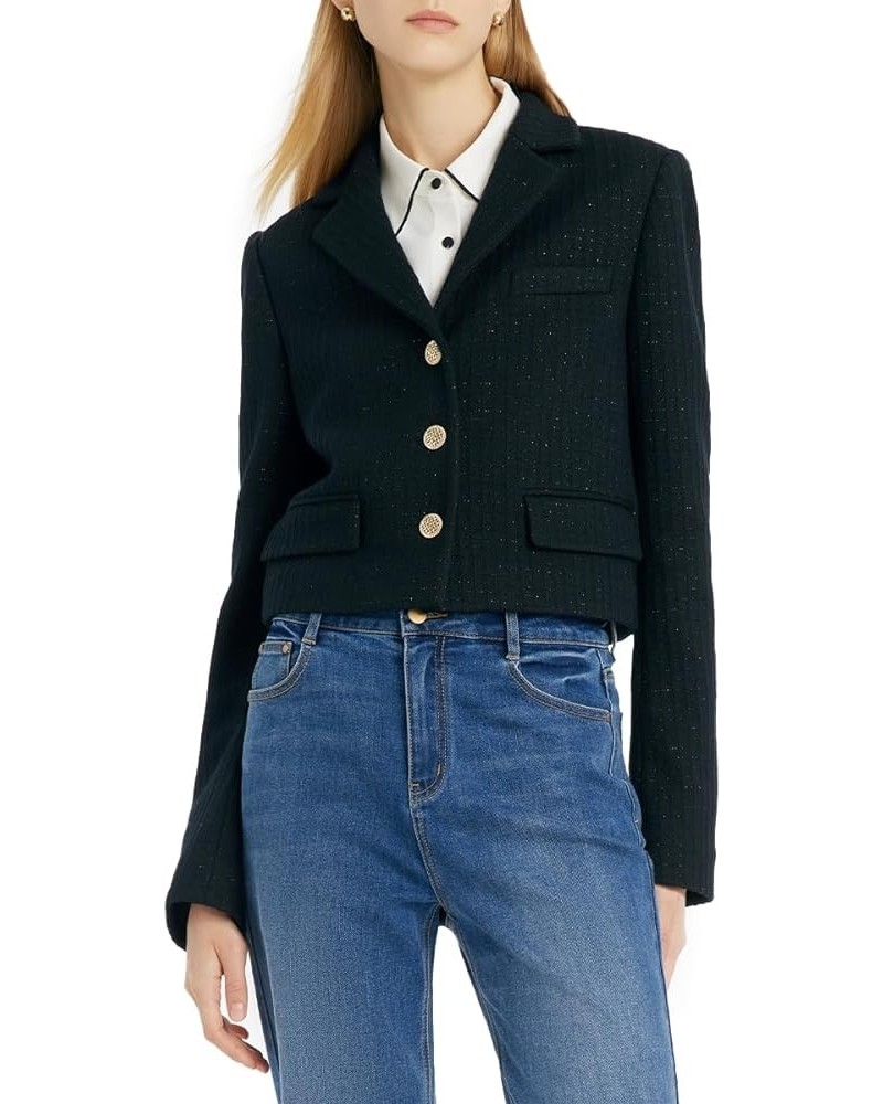 Womens Black Blazer Businesss Casual Single-Breasted V-Neck Cropped Vintage Jackets Black $73.92 Blazers