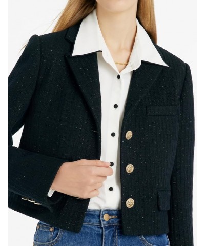 Womens Black Blazer Businesss Casual Single-Breasted V-Neck Cropped Vintage Jackets Black $73.92 Blazers