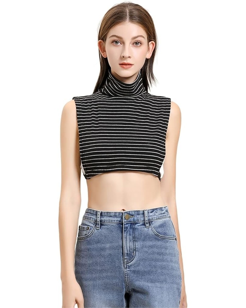 Womens Detachable Dickey Collars Half-Shirt Fake False Collar with Adjustable Straps Turtleneck-stripe $14.40 Blouses