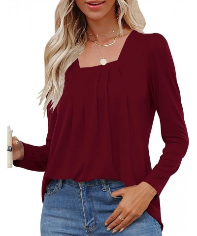 Summer Tank Tops for Women Loose Fit Pleated Square Neck Sleeveless Top Curved Hem Flowy Blouse 2-wine Red $13.20 Tanks