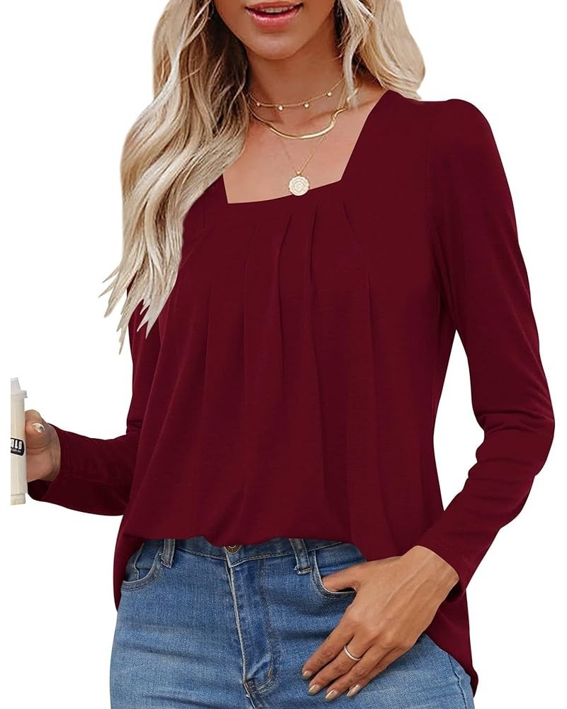 Summer Tank Tops for Women Loose Fit Pleated Square Neck Sleeveless Top Curved Hem Flowy Blouse 2-wine Red $13.20 Tanks