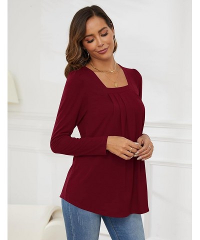 Summer Tank Tops for Women Loose Fit Pleated Square Neck Sleeveless Top Curved Hem Flowy Blouse 2-wine Red $13.20 Tanks