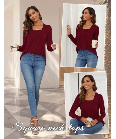 Summer Tank Tops for Women Loose Fit Pleated Square Neck Sleeveless Top Curved Hem Flowy Blouse 2-wine Red $13.20 Tanks