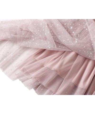 Women Tulle Skirt A-Line Elastic High Waist Layered Skirts Lace Midi Pleated Skirt Pink $13.50 Skirts