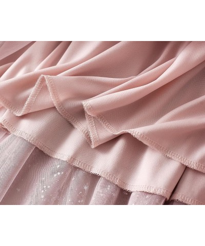 Women Tulle Skirt A-Line Elastic High Waist Layered Skirts Lace Midi Pleated Skirt Pink $13.50 Skirts