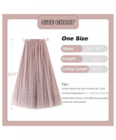 Women Tulle Skirt A-Line Elastic High Waist Layered Skirts Lace Midi Pleated Skirt Pink $13.50 Skirts