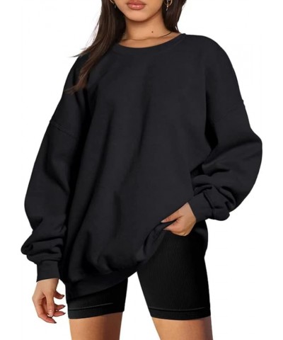 Women's Casual Cute Oversized Pullover Sweatshirts Long Sleeve Hoodie Crew Neck Drop Shoulder Loose Relaxed Tops Black $15.11...