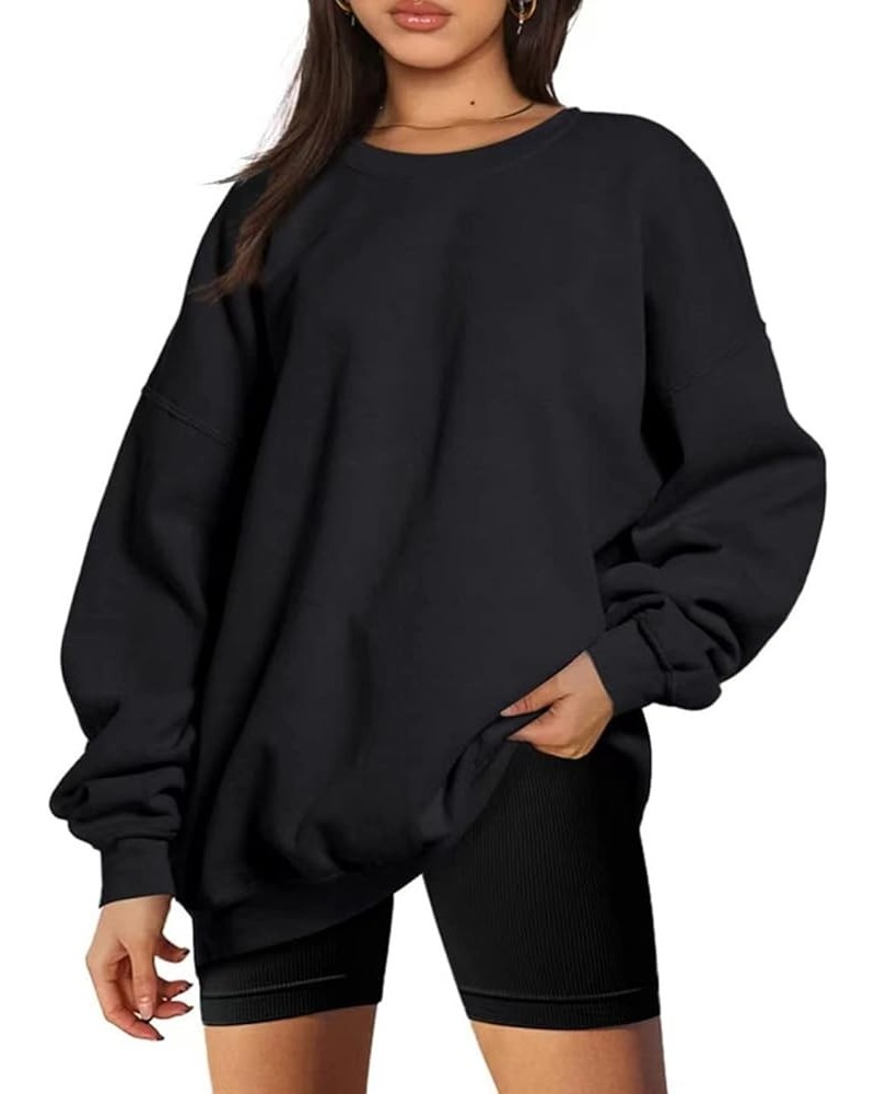 Women's Casual Cute Oversized Pullover Sweatshirts Long Sleeve Hoodie Crew Neck Drop Shoulder Loose Relaxed Tops Black $15.11...