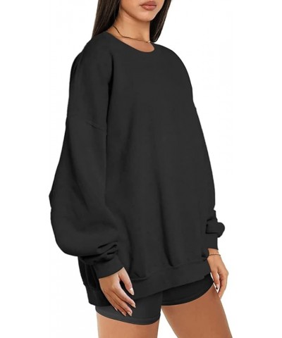 Women's Casual Cute Oversized Pullover Sweatshirts Long Sleeve Hoodie Crew Neck Drop Shoulder Loose Relaxed Tops Black $15.11...