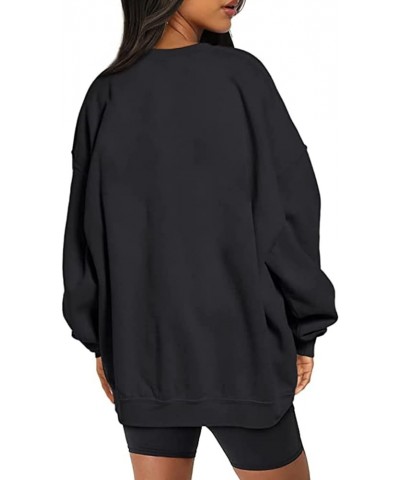 Women's Casual Cute Oversized Pullover Sweatshirts Long Sleeve Hoodie Crew Neck Drop Shoulder Loose Relaxed Tops Black $15.11...