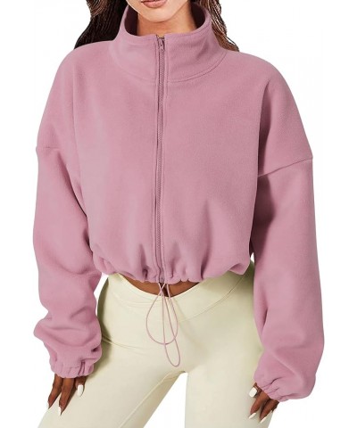 Women's Full Zip Up Sherpa Jackets Winter Fleece Sweatshirt Long Sleeve Workout Jacket Warm Cropped Coat Pink $21.27 Jackets