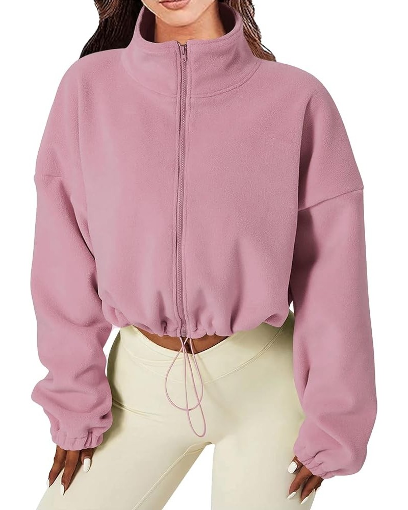 Women's Full Zip Up Sherpa Jackets Winter Fleece Sweatshirt Long Sleeve Workout Jacket Warm Cropped Coat Pink $21.27 Jackets