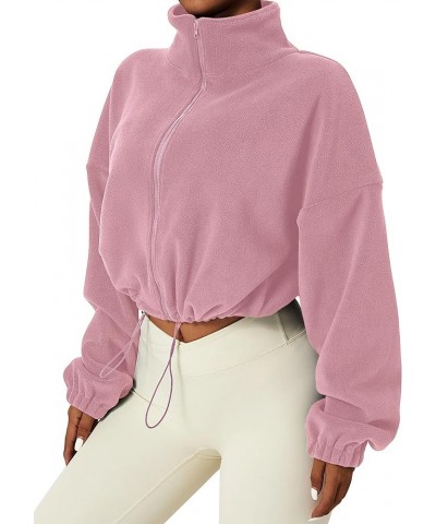 Women's Full Zip Up Sherpa Jackets Winter Fleece Sweatshirt Long Sleeve Workout Jacket Warm Cropped Coat Pink $21.27 Jackets