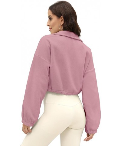 Women's Full Zip Up Sherpa Jackets Winter Fleece Sweatshirt Long Sleeve Workout Jacket Warm Cropped Coat Pink $21.27 Jackets