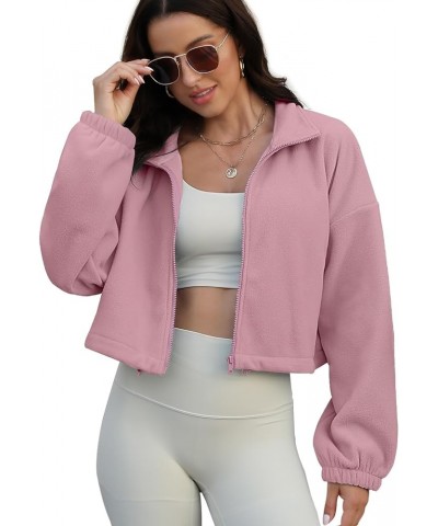 Women's Full Zip Up Sherpa Jackets Winter Fleece Sweatshirt Long Sleeve Workout Jacket Warm Cropped Coat Pink $21.27 Jackets