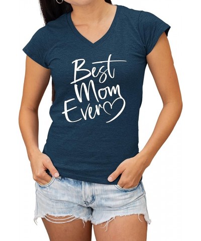 Script Best Mom Ever Heart Idea Women V Neck T-Shirt Women Navy Blue $6.12 T-Shirts