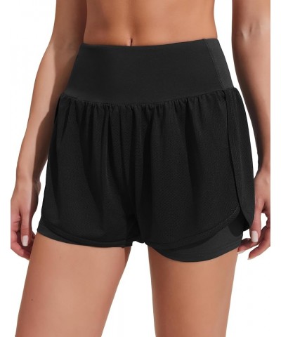 Running Workout Shorts Womens 2 in 1 Athletic Gym Short High Waisted with Pockets Black $9.00 Activewear