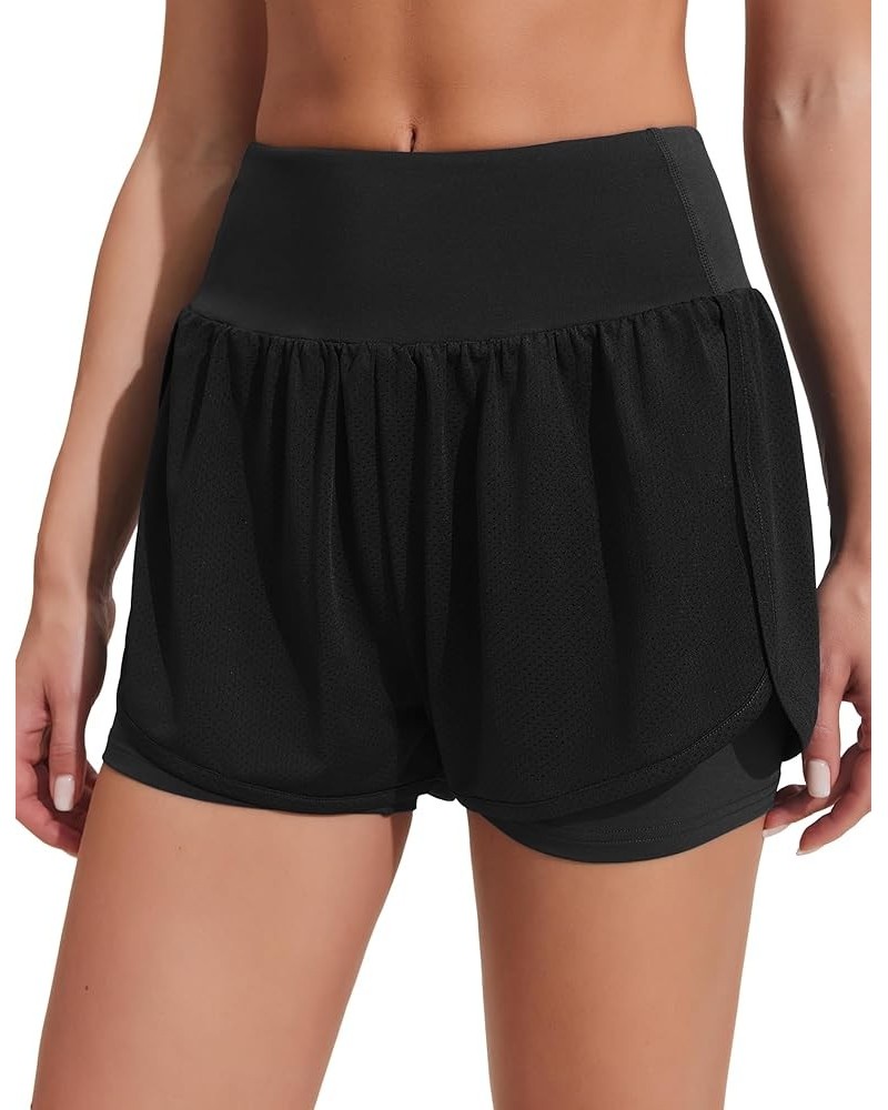 Running Workout Shorts Womens 2 in 1 Athletic Gym Short High Waisted with Pockets Black $9.00 Activewear