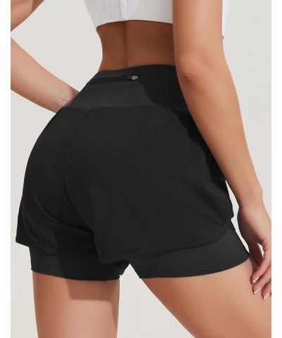 Running Workout Shorts Womens 2 in 1 Athletic Gym Short High Waisted with Pockets Black $9.00 Activewear