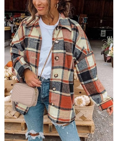 Flannel Cropped Plaid Jacket for Women Color Block Button Down Shacket Coat A-orange $13.76 Jackets