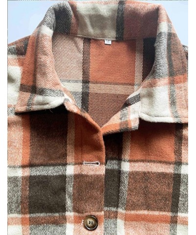 Flannel Cropped Plaid Jacket for Women Color Block Button Down Shacket Coat A-orange $13.76 Jackets