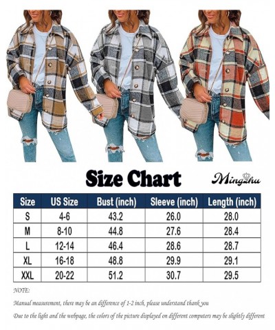 Flannel Cropped Plaid Jacket for Women Color Block Button Down Shacket Coat A-orange $13.76 Jackets