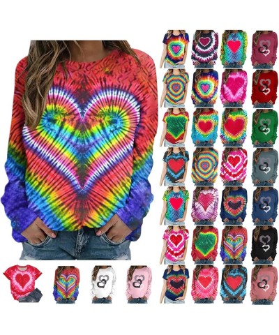 Valentines Day Shirts Women Short/Long Sleeve Crewneck Cute Summer Tops Tie Dye Heart Printed Graphic Tees T Shirts B03-red $...