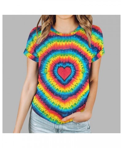 Valentines Day Shirts Women Short/Long Sleeve Crewneck Cute Summer Tops Tie Dye Heart Printed Graphic Tees T Shirts B03-red $...