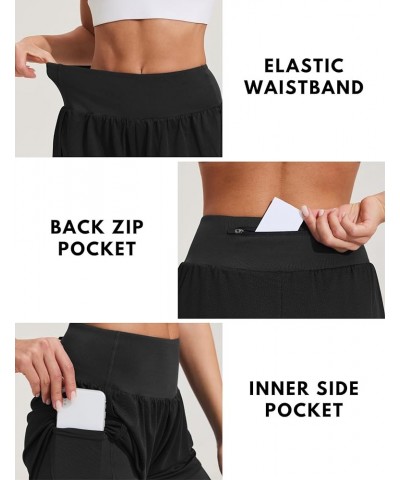 Running Workout Shorts Womens 2 in 1 Athletic Gym Short High Waisted with Pockets Black $9.00 Activewear