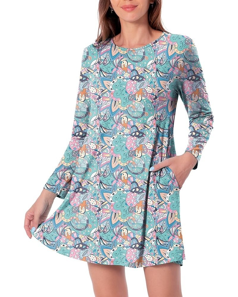 Halloween Women's Long Sleeve Pocket Dress Advanced Colorful Geometric Figure $10.06 Dresses