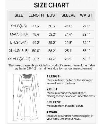 Women's 2024 Long Sleeve Scoop Neck Dress Casual Loose A line Midi Dresses with Pockets Navy $23.93 Dresses