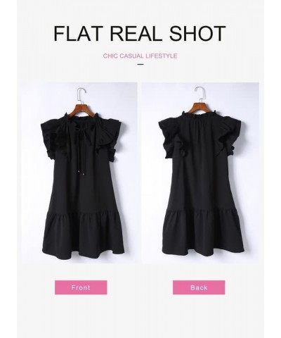 Womens 2024 Summer V-Neck Drawstring Ruffle Cap Short Sleeve Side Pockets Mini Dress Sundress Black $15.70 Dresses