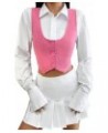 Women's Single Breasted Sleeveless Crop Vest Blazer Waistcoat Pink $12.00 Vests