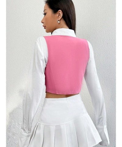 Women's Single Breasted Sleeveless Crop Vest Blazer Waistcoat Pink $12.00 Vests